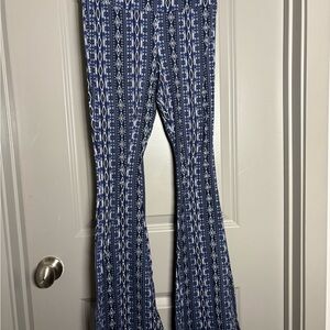 Blue and White Patterned Flare Pants